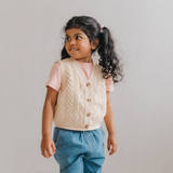 Πλεκτό βαμβακερό γιλέκο μπεζ