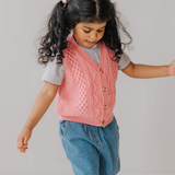 Πλεκτό βαμβακερό γιλέκο ροζ