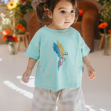 T-shirt i oversize til børn – Mint Frida Parrot